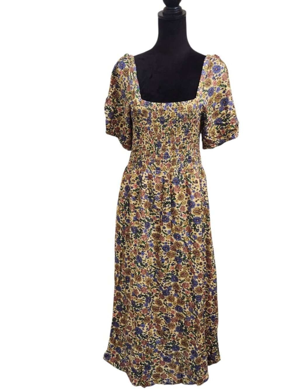 dip Floral Smock Bodice Lined Maxi Dress Size M - Picture 1 of 8